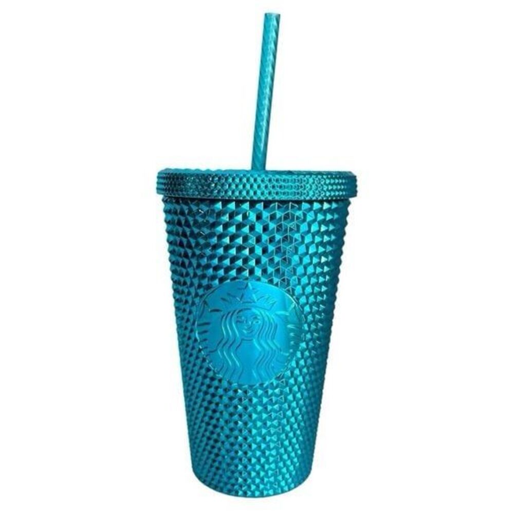 NWT Starbucks Summer 2023 Teal Blue Chrome Studded Cold Cup 16oz Grande Tumbler